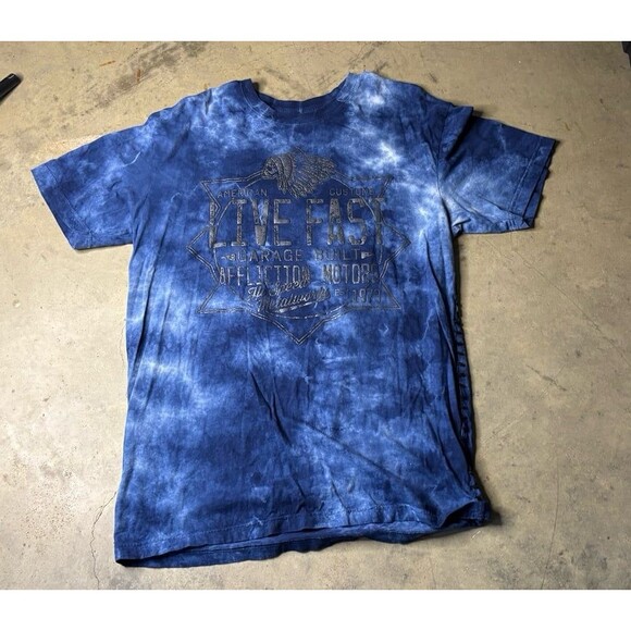 Affliction T Shirt Size XL Short Sleeve Garage Built Motors Live Fast Blue - Picture 1 of 8